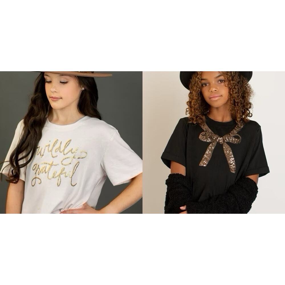 Joyfolie Mia Joy Sparkle Bow to & Wildly Grateful tee Girl’s Size 10